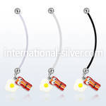 pnd645 pregnancy belly ring w bacon and eggs dangling 