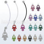 pnd668 pregnancy belly ring w dangling crystal studded hamsa 