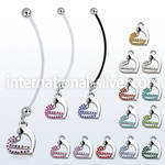 pndhrc5 pregnancy belly ring w dangling double heart w crystals 