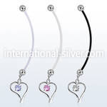 pndz12 pregnancy belly ring w dangling heart w a round cz 