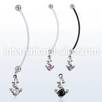 pndz371 pregnancy belly ring w dangling anchor w round cz