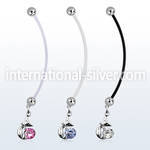 pndz378 pregnancy belly ring w dangling ladycat w round cz
