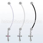 pndz379 pregnancy belly ring w dangling vintage cross w round cz