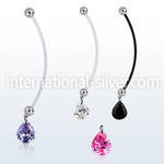 pndz409 pregnancy belly ring w dangling 11 x 9mm pear shaped cz 