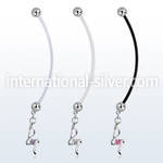 pndz410 pregnancy belly ring w dangling w a small prong set czs