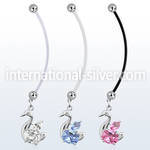 pndz89 pregnancy belly ring w dangling elegant swan w cz