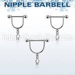 snpod24 316l steel nipple stirrup w dangling lightning symbol