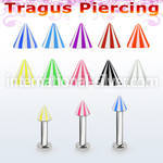 tlbbecn3 316l steel tragus labret 16g w a 3mm uv beach cone 