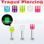 tlbgld4s 316l steel tragus labret 16g 4mm glow in the dark dice 