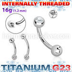 ubnb4injb4s titanium curved barbell 16g gem ball internal
