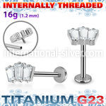 ulbin26 titanium labret stud 16g three baguette cz internal