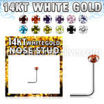 wnszm2 14 karat white gold l shaped nose stud 2mm color cz