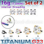 xutzrin pvd titanium prong set cz top 16g internal 2pcs